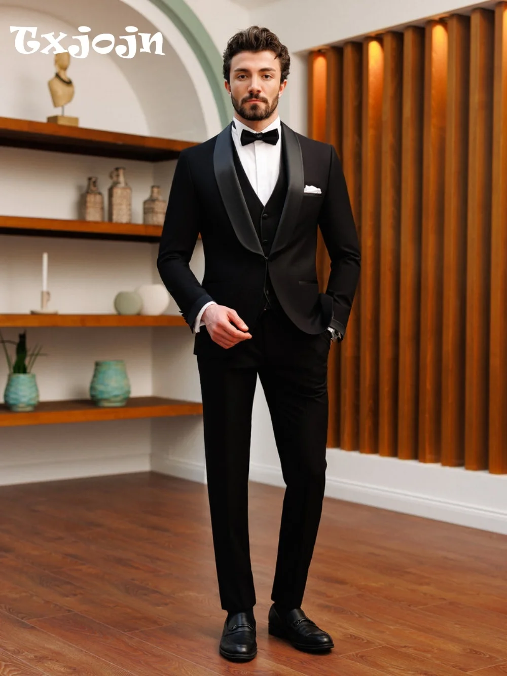 طقم بدلة رجالية كلاسيكية سوداء لبدلة الزفاف أنيقة واحدة الصدر سترة السراويل أنيقة رجال الأعمال رفقاء العريس سهرة رسمية
