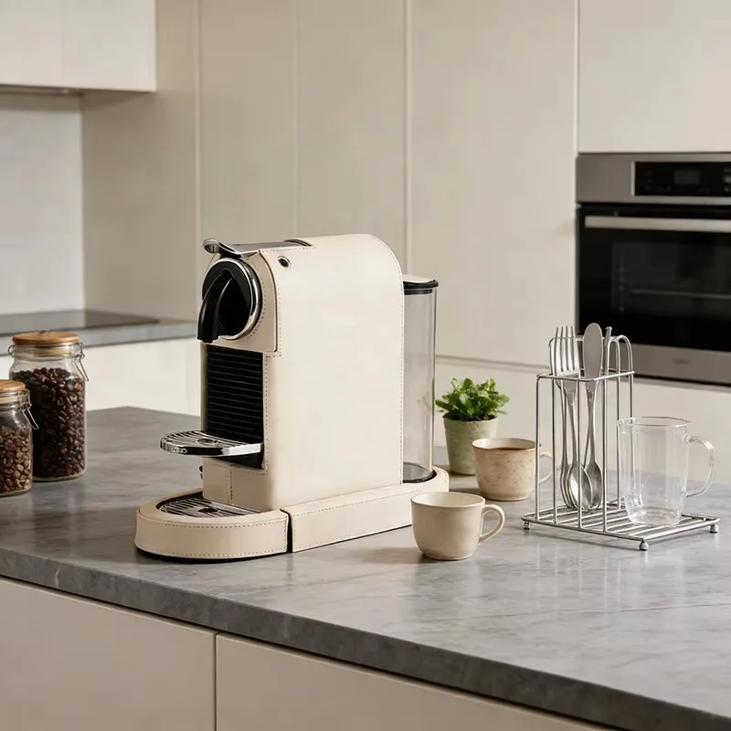 Modern White Durable Coffee Machine with Leather Finish for Home & Office Use for Gifts