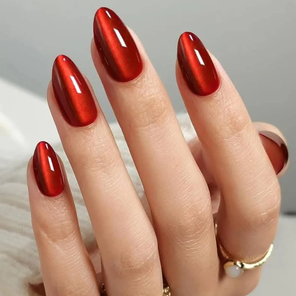 8ML 1병 레드 루비 크리스탈 비즈 캣아이 젤 네일 폴리쉬 크리스마스 레드 롱래스팅 글리터 캣아이 젤 세미 퍼머넌트 네일 폴리쉬