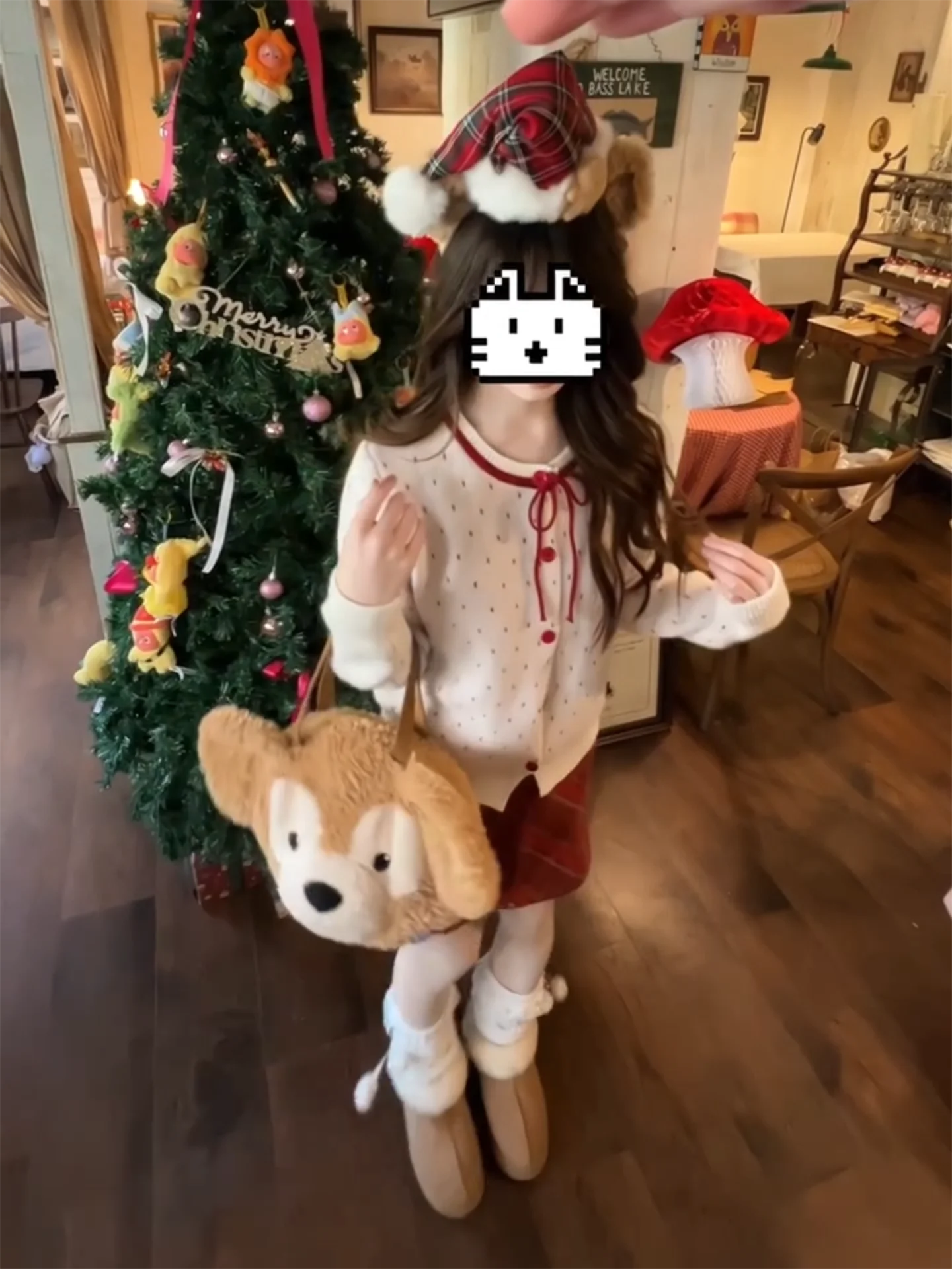 2026년 봄 퓨어 디자이어 물방울 무늬 니트 가디건과 레드 체크 스커트 세트 여성용 스위트 시스터 스타일 투피스 패션 세트