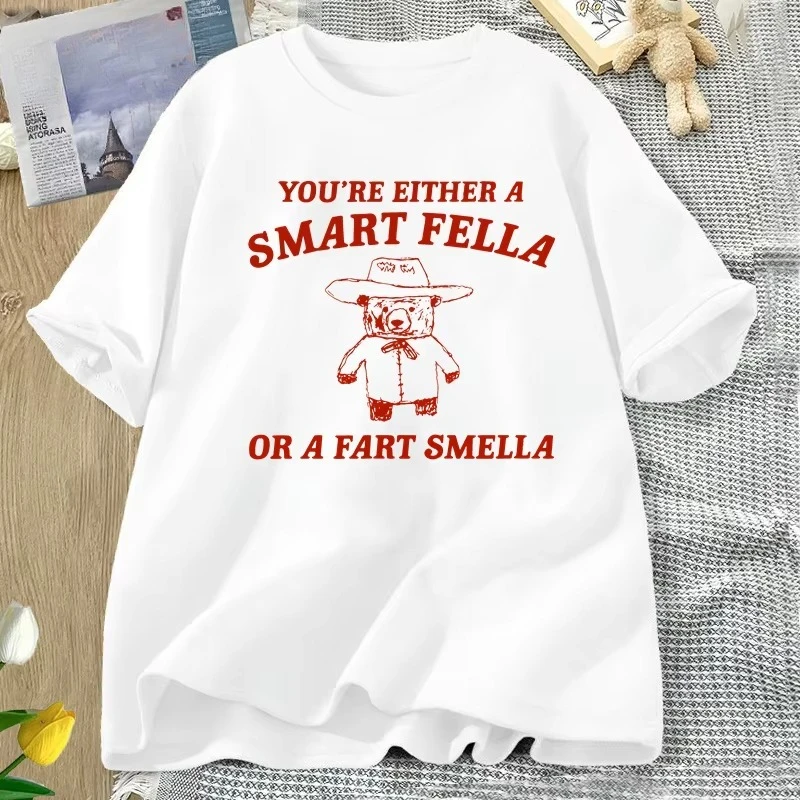 Are You A Smart Fella or Fart Smella Retro Cartoon T Shirt Panda Weird T-Shirt Funny Mem Trash Panda Tshirt Short Sleeve Tees