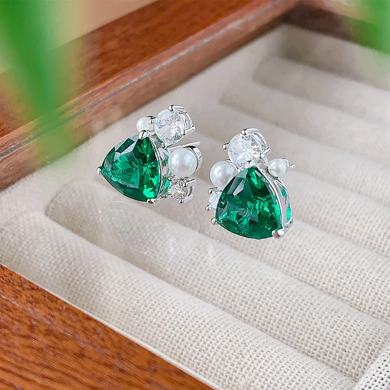 

Earrings Jewelry Natural Red Corundum Emerald S925 Silver Needle High-end Design Niche Fashion Women