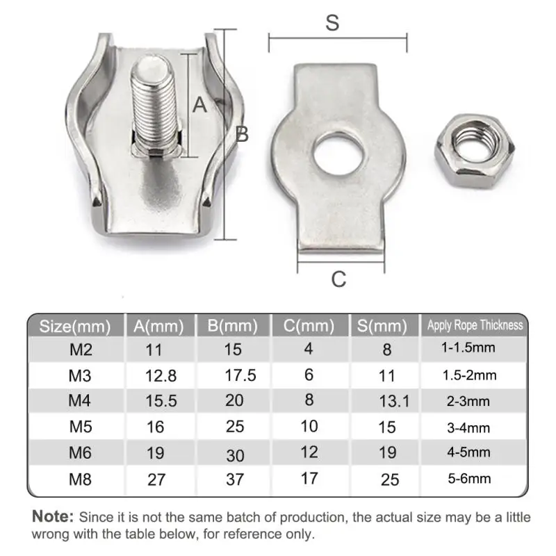 2-5pcs Waterproof Stainles Steel Wire Rope Clips, Single/Double Grip Cable Clamps, Chuck Lock M2-M6 Fasteners for Cable Hardwar
