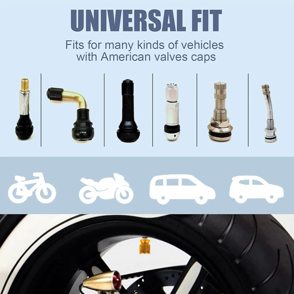 

4Pcs Tire Valve Caps Aluminum Car Wheel Plugs Auto Tyre Stems Cap Tyre Rim Stem Covers Universal Car Exterior Accessories