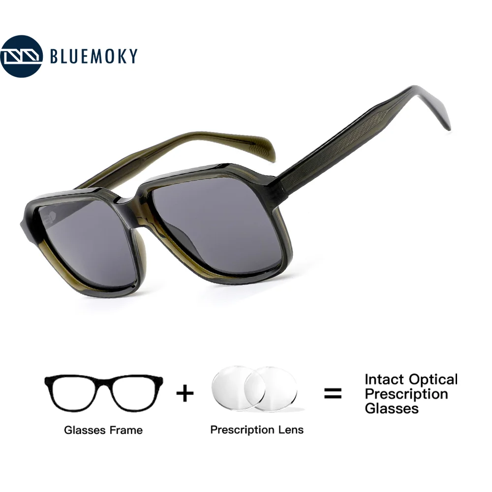 BLUEMOKY Retro Hexagon Polarized Prescription Sunglasses For Unisex Trend Uv400 Protection Progressive Corrective Sun Glasses