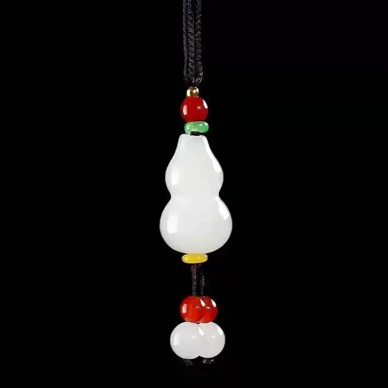 

Exquisite Jade Chinese Golden Silk Jade Gourd Pendant Stereo White Jade Sweater Chain Accessories Natural Stone Jewelry