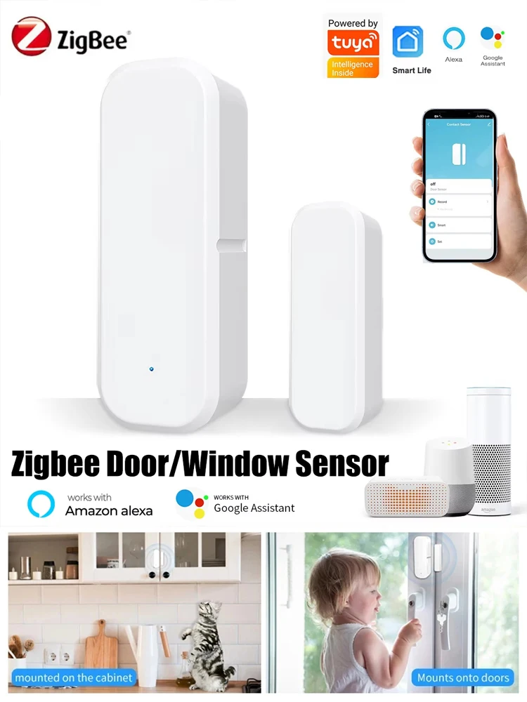 Capteur de porte et de fenêtre Tuya Zigbee, capteur d'entrée, capteur de sécurité anti-effraction, alarme, capteur de porte magnétique SmartLife, Assistant domestique