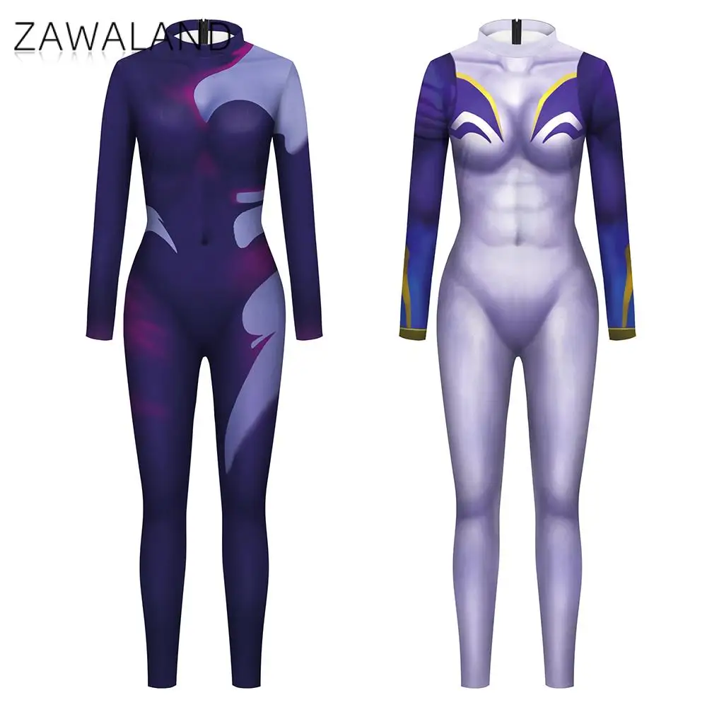 

Zawaland Adult Halloween Cosplay Costumes 3D Printing Bodysuits Women Sexy Slim Elastic Jumpsuit Long Sleeve Catsuit