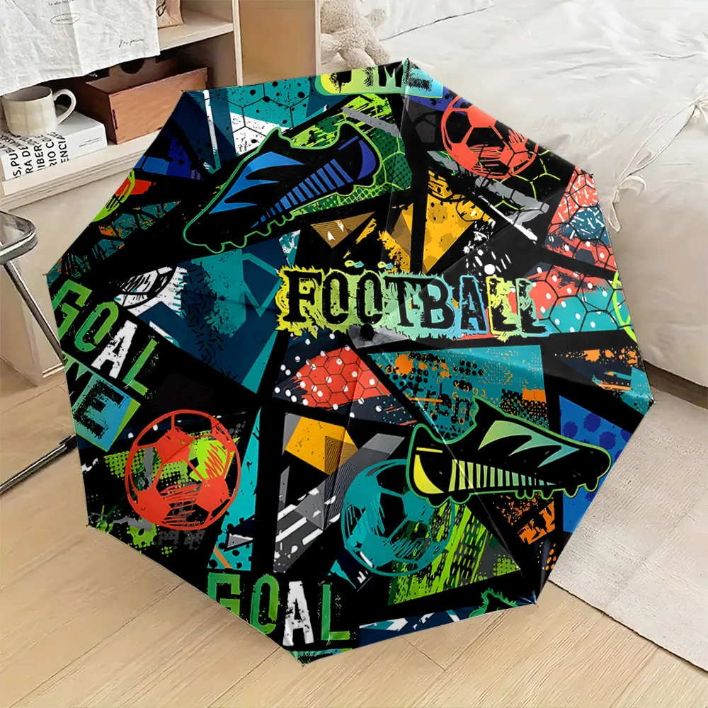 1PC Football-themed colorful umbrella design Print 8 Iron Ribs Folding Umbrella Auto-Open Fashion Sunshade