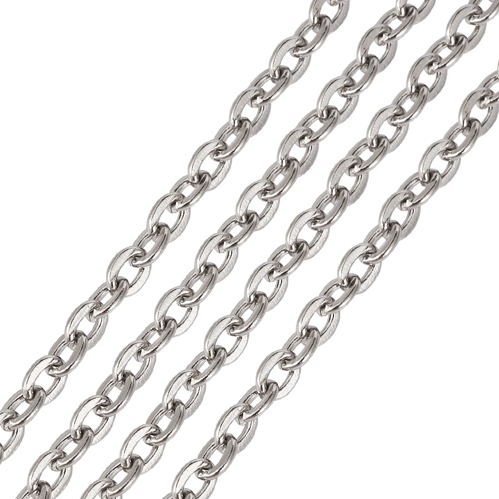 10M 304 Stainless Steel Chain 1.9mm/3mm/4mm Flat Oval Cable Link Chains DIY Necklace Bracelet Jewelry Making