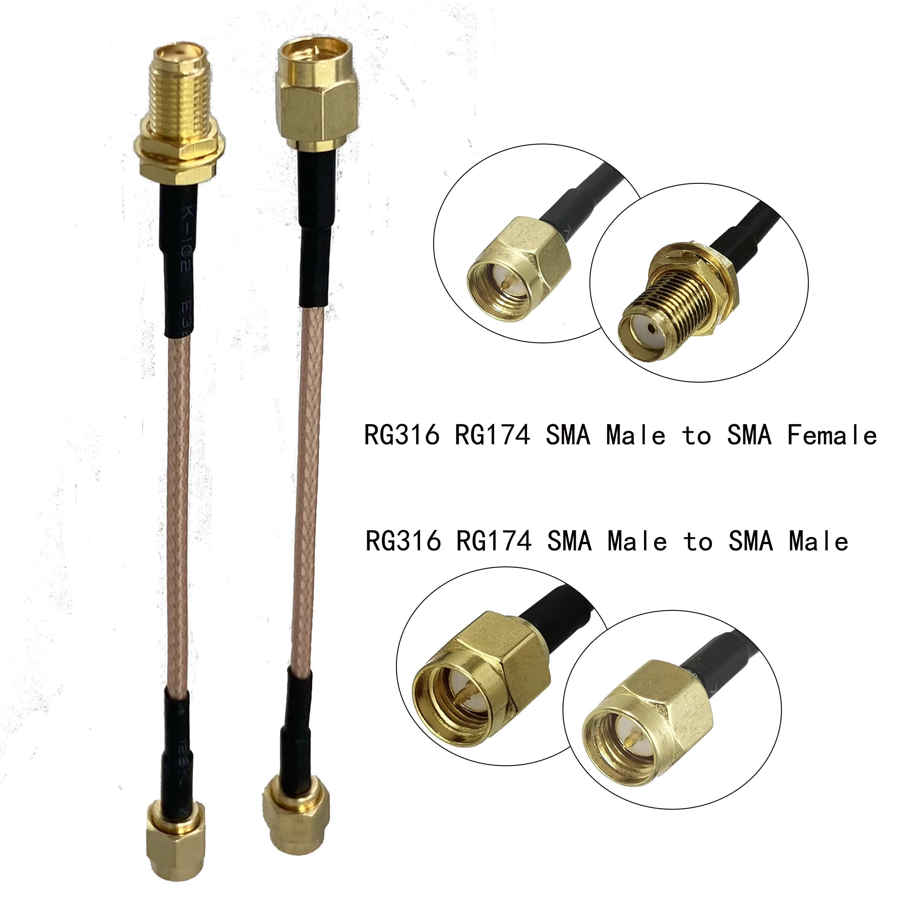 1szt RG316 RG174 Kabel SMA do SMA Wtyczka męska i gniazdo żeńskie Nakrętka Złącze grodziowe RF Zworka Pigtail Zacisk przewodu 4 cale ~ 10FT