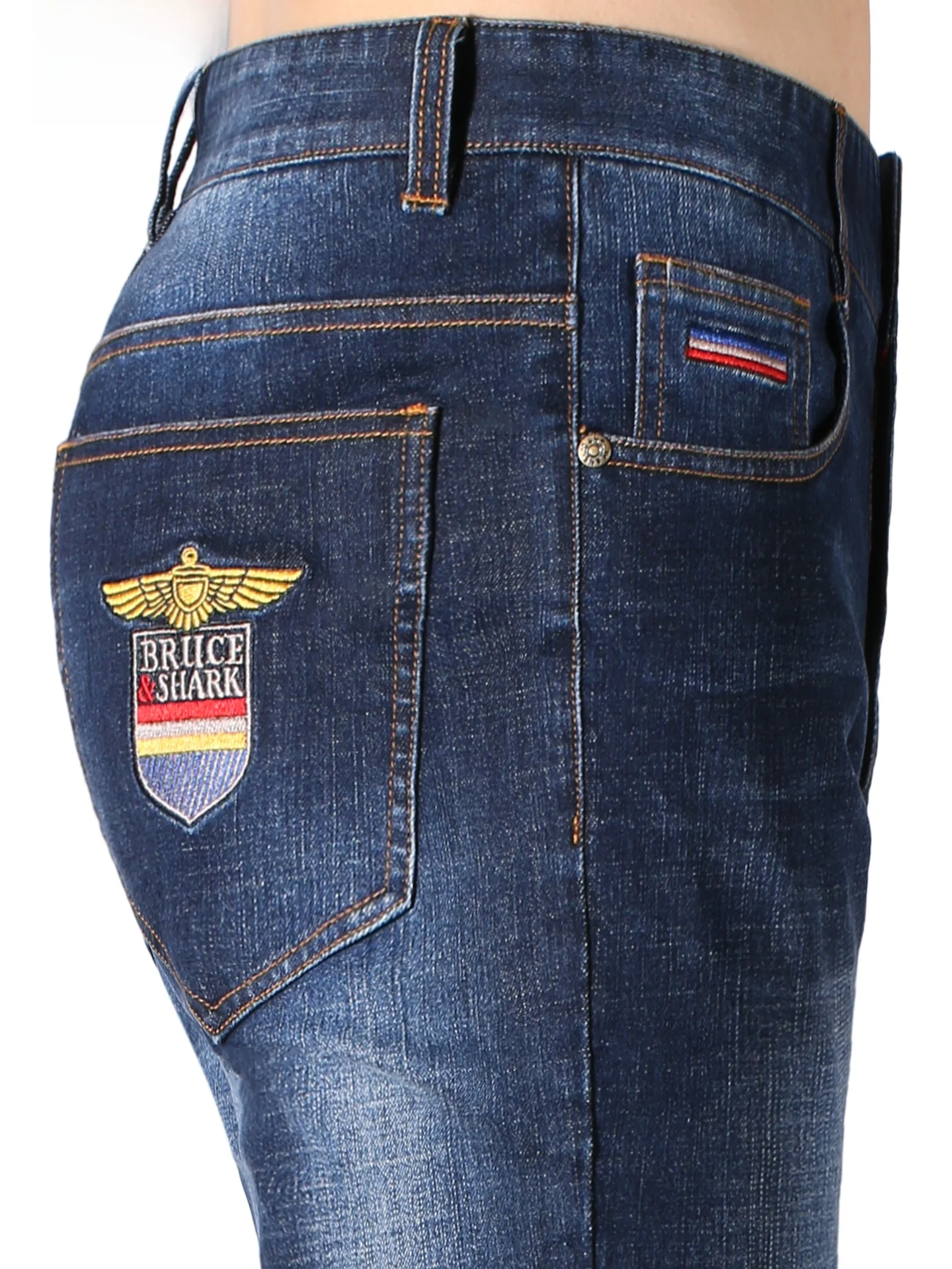 

Men's Autumn Winter Thick Straight Leg Jeans Loose Fit Embroidered Large Size Trendy Brand Bruce & Shark Casual Cotton Denim