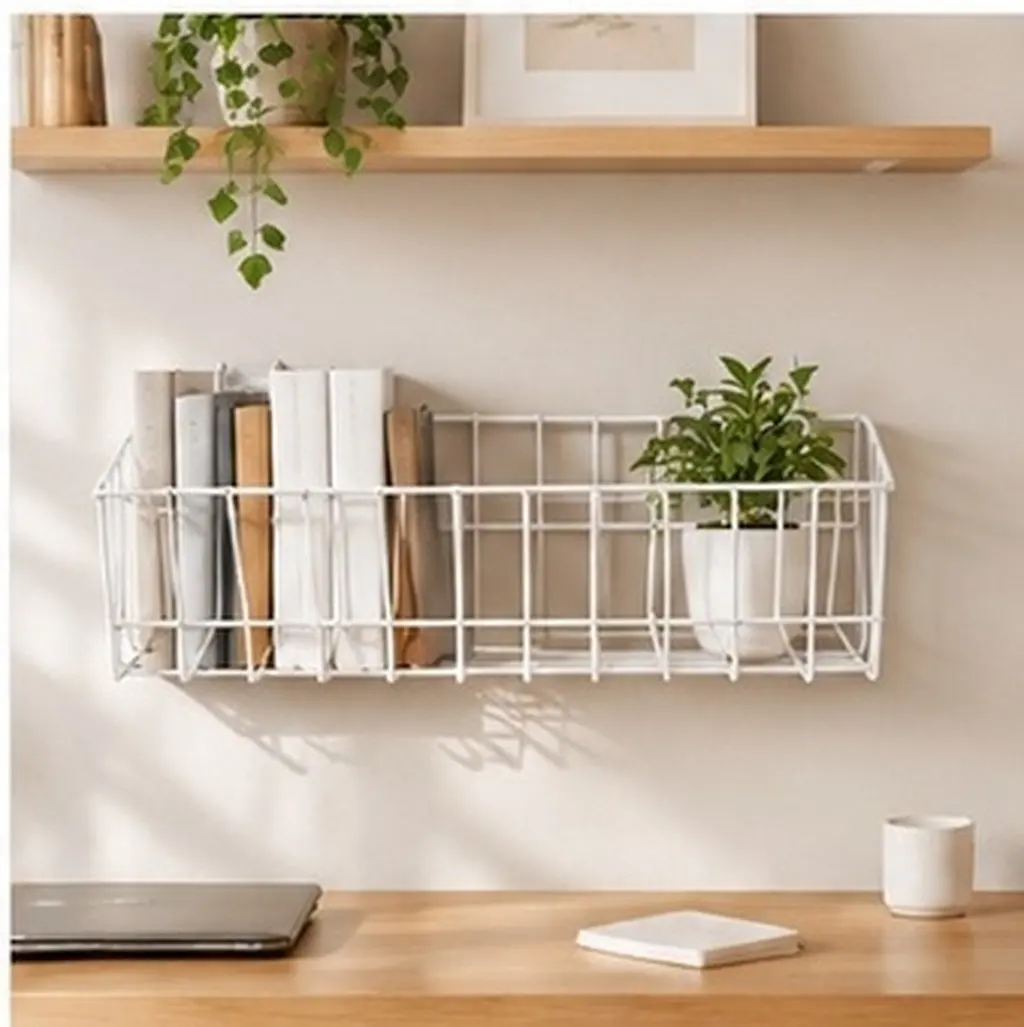 Small Stainless Steel Bookshelf Hanging Rack Wire Basket File Storage Holder for Kids Nursery Classroom Wire Basket