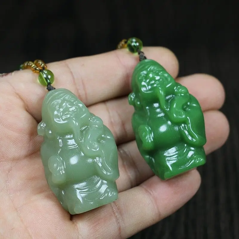 

New Jasper Sugar Green Three-dimensional God of Wealth Pendant, Men's and Women's Necklace Pendant.