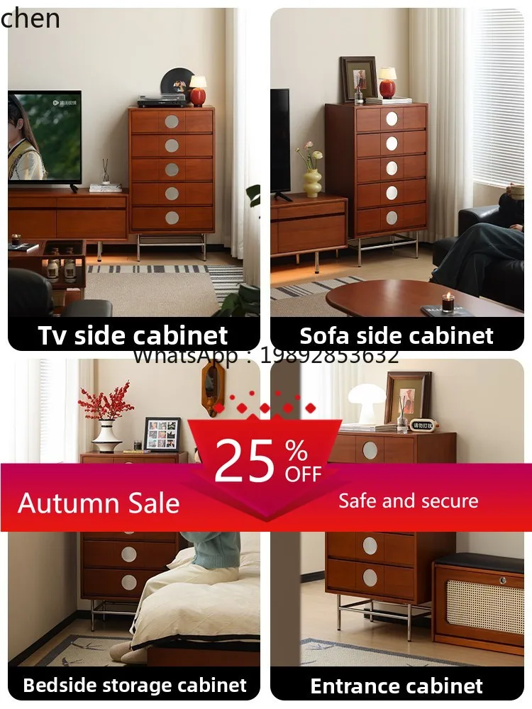 

retro solid wood chest living room bedroom storage large capacity drawer cabinet