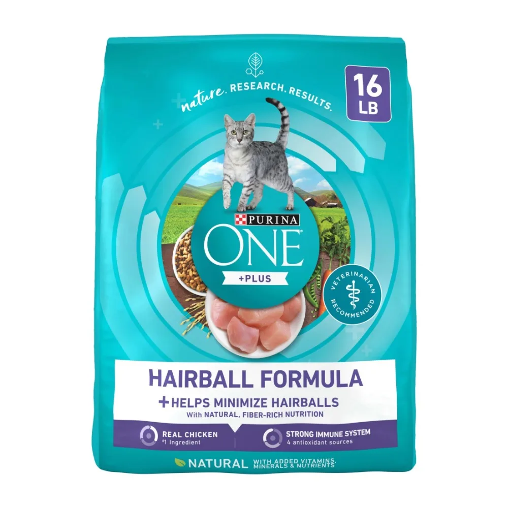 

Plus, Hairball Formula Dry Cat Food, Chicken, 16 lb Bag