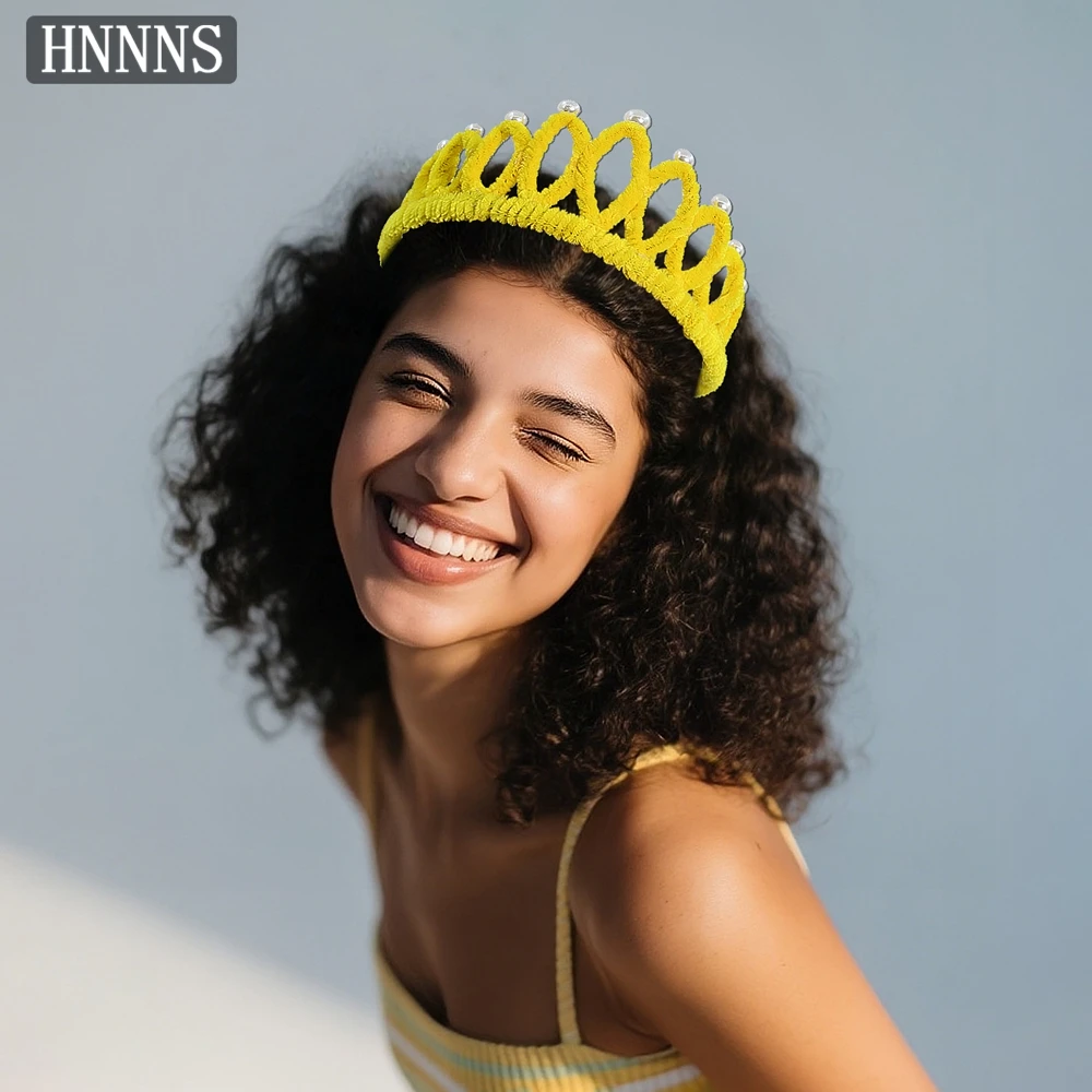 

HNNNS тематическая вечеринка, желтая корона, милая повязка на голову ручной работы для девочек с жемчугом, платье на Хэллоуин, головные уборы, аксессуары для волос для косплея A359