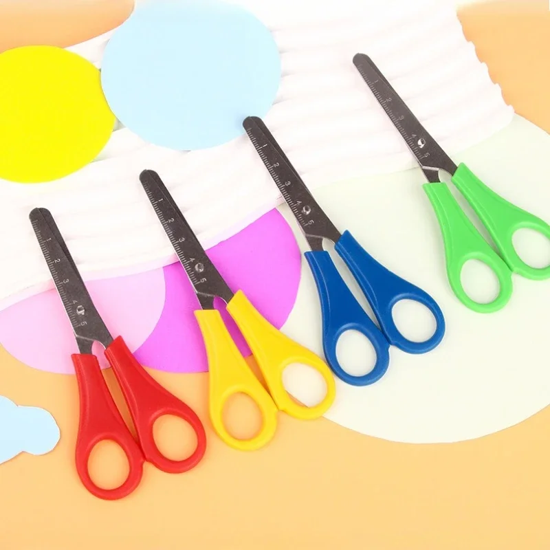 4/8PCS Plastic Safety Scissors with Measuring Scale Ruler Round Tip DIY CraftPaper CuttingPortable Small Scissors for HomeOffice