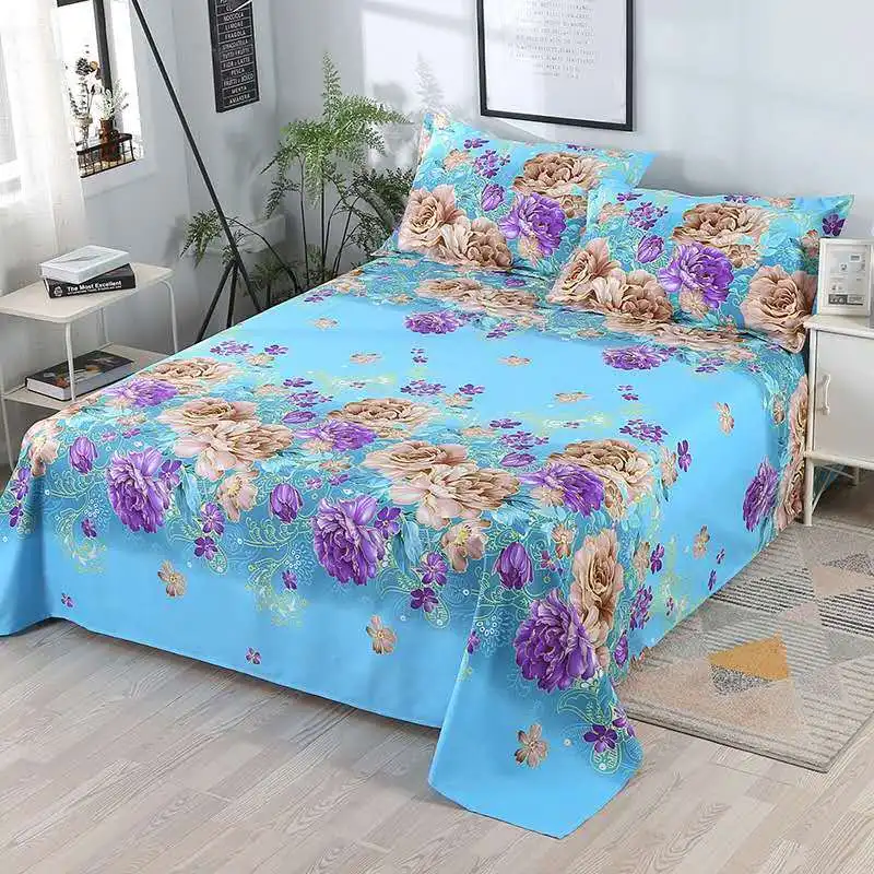 Flat Sheets Printed Washed Household Comfortable Students Queen King Size Bed Cover Breathable Single Double Bedspread Trendy