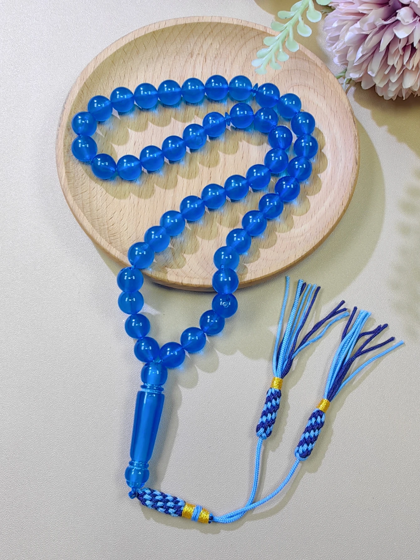 1pc Blue 45 Beads 10mm Handmade Tassel Tasbih, Arabian Style Unisex Resin Prayer Beads, High Quality Muslim Rosary
