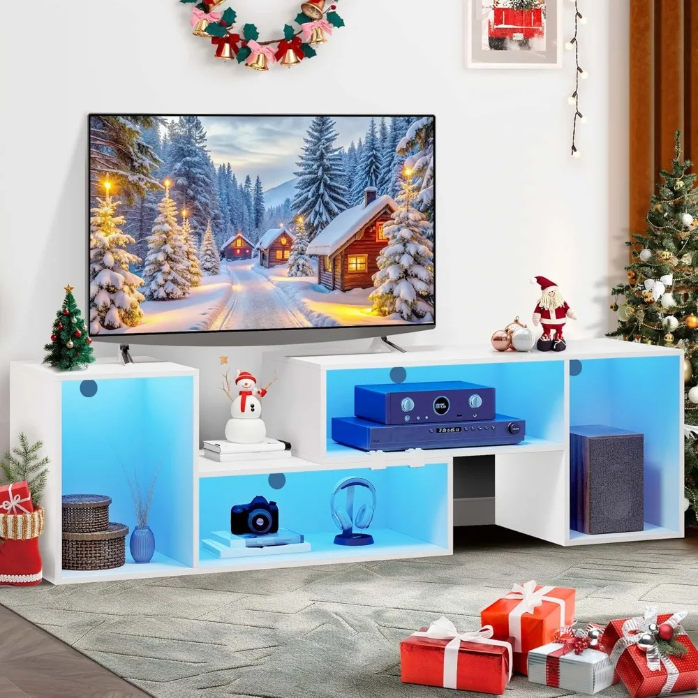 

DIY TV Stand w/LED Strip, Modern Deformable Entertainment Center for 75/70/65/60/55/50/45 inch TVs, Gaming TV Consoles 2 Pieces