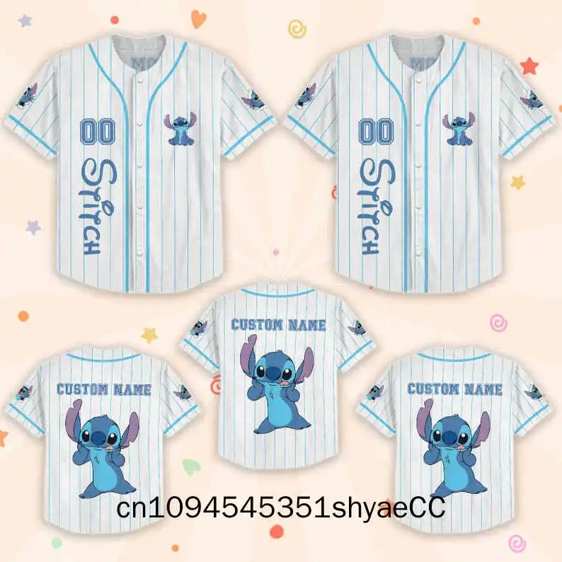 Custom Stitch Baseball Jersey, Disney Shirt, Lilo and Stitch Matching Outfit, Cute Cartoon Jersey for Disney Fans, Ohana Family