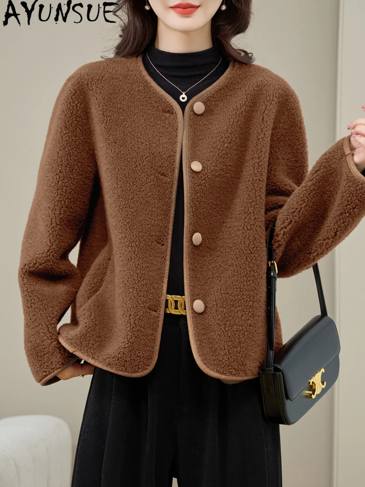 AYUNSUEขนสัตว์ธรรมชาติ 100% เสื้อแจ็คเก็ตสตรี 2025 ฤดูใบไม้ร่วงฤดูหนาวเม็ดLamb Fur Jacketเสื้อผ้าผู้หญิงคุณภาพสูงRopa Para Mujer