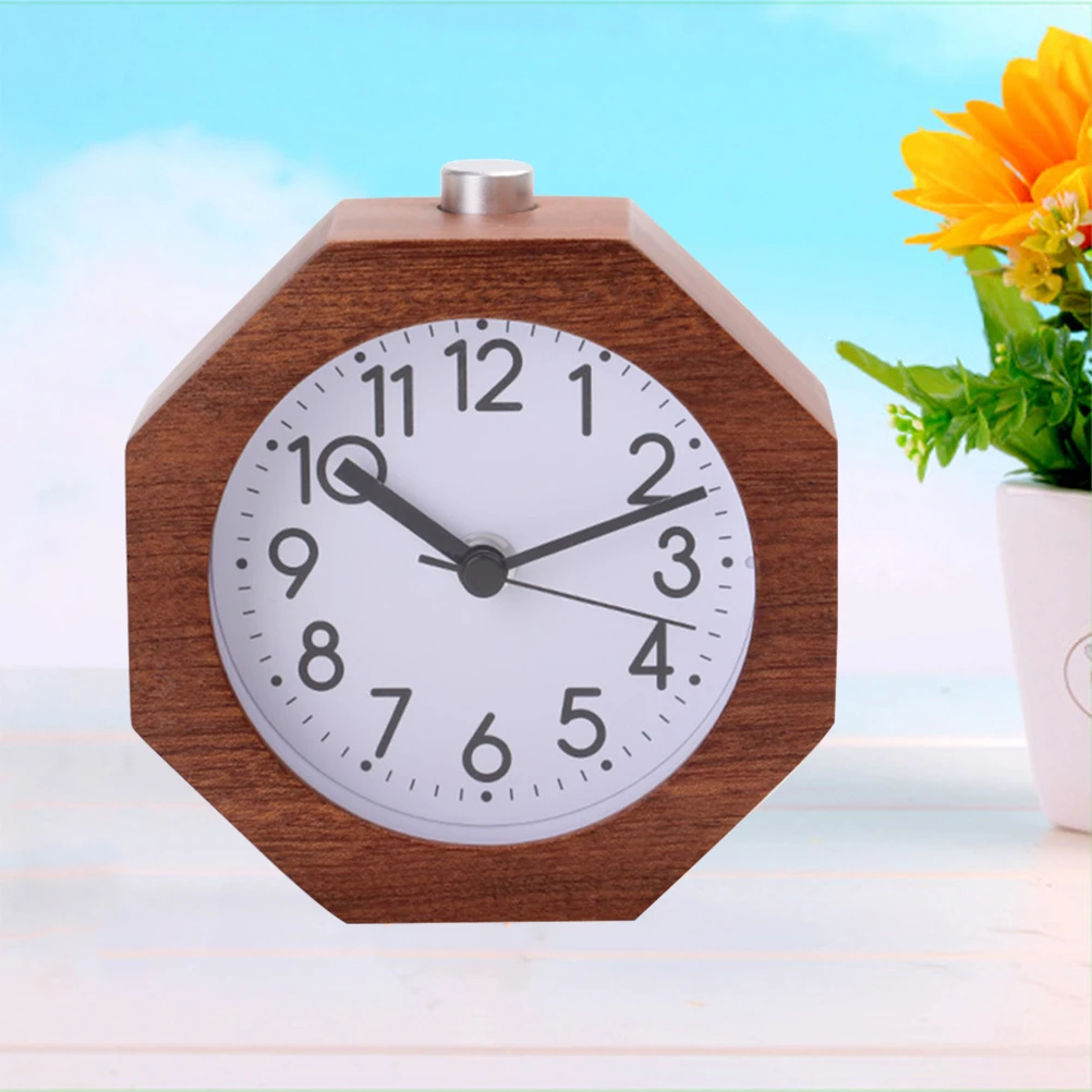 

Creative Beech Material Alarm Clock Lazy Night Light Alarm Clock Student Bedside Clock(Octagonal Brown Wood,without