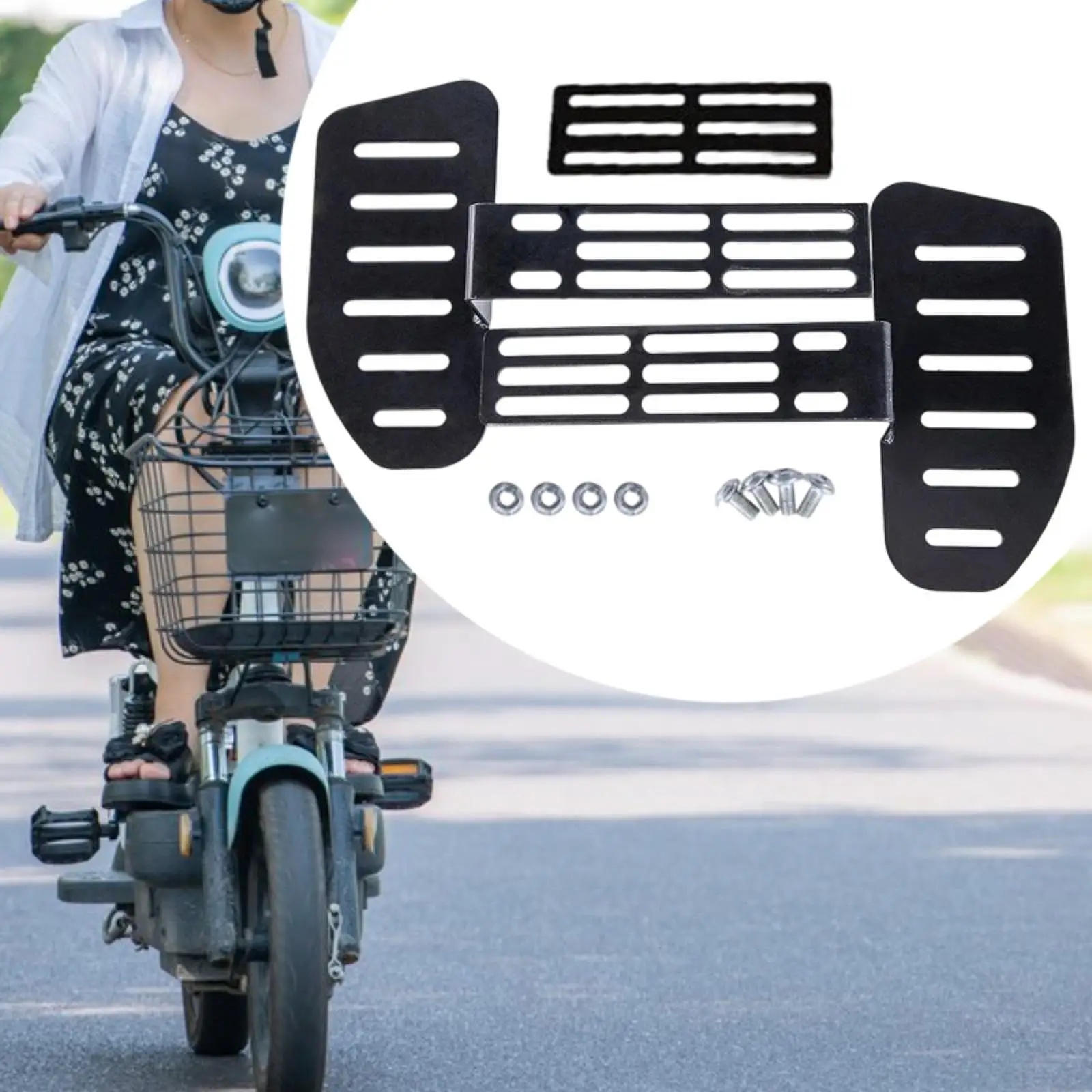

Scooter Front Foot Pedals Set Anti Slip with Screws Electric Bike Footrest