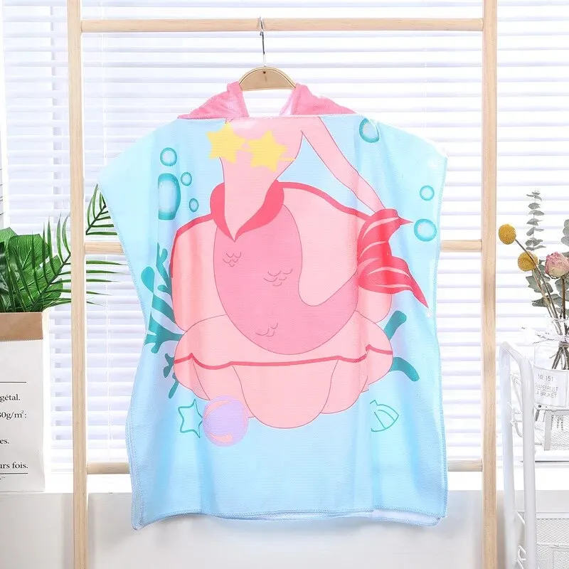 1 PCS New Childrens Bath Towel Cartoon Print Cape Hooded Beach Bathrobe Soft Breathable Absorbent Quickdrying