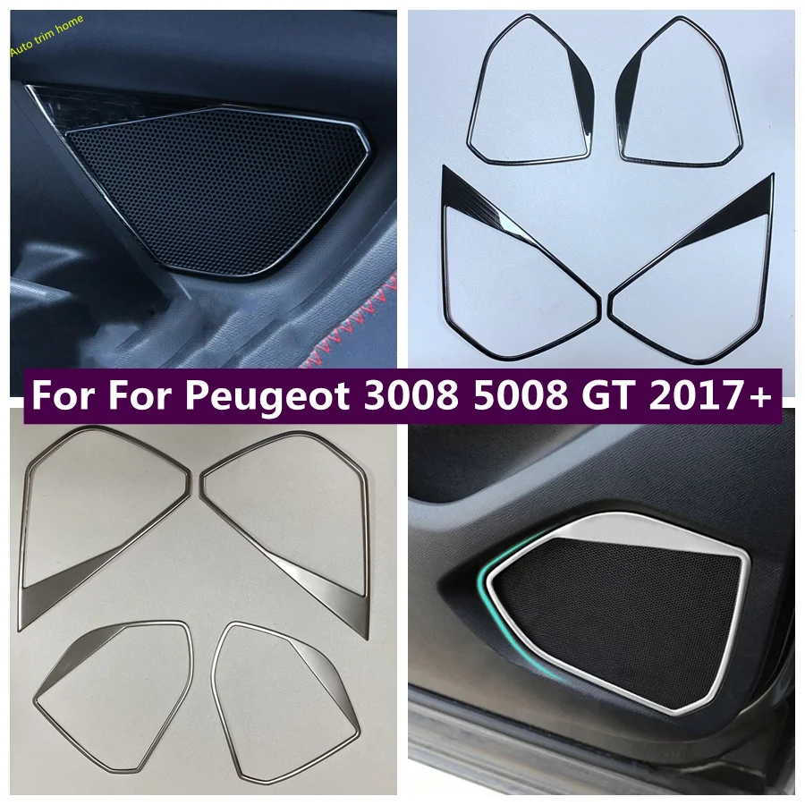 Car Accessories For Peugeot 3008 5008 GT 2017 - 2023 Stainless Steel Interior Door Speaker Cover Trim 4pcs Decoration Stickers