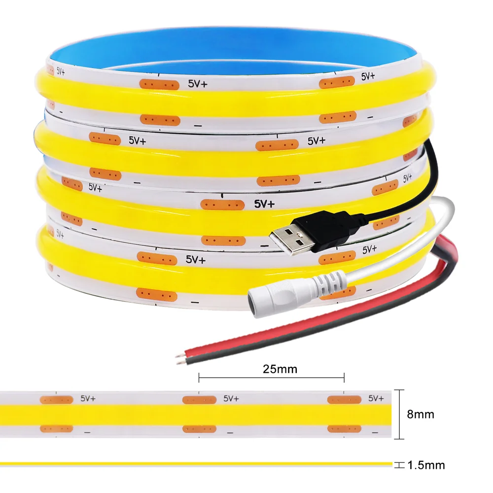 COB LED Light Strip USB/2PIN Wire 5V COB Diode Tape TV Backlight DIY Home Decor 320Leds/M Ribbon High Density Linear Lighting  ﻿