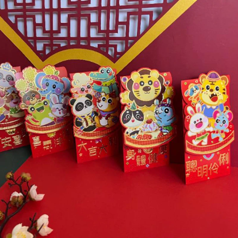 6 шт., китайский красный конверт, Оригинальный оригинальный конверт Hongbao, свадебный красный Подарочный конверт, красная сумка, карман для денег