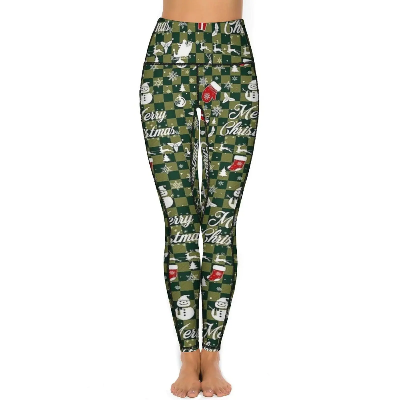 Christmas Pattern Leggings With Pockets Green Plaid Graphic Yoga Pants Push Up Work Out Yoga Legging Women Quick-Dry Sport Pants