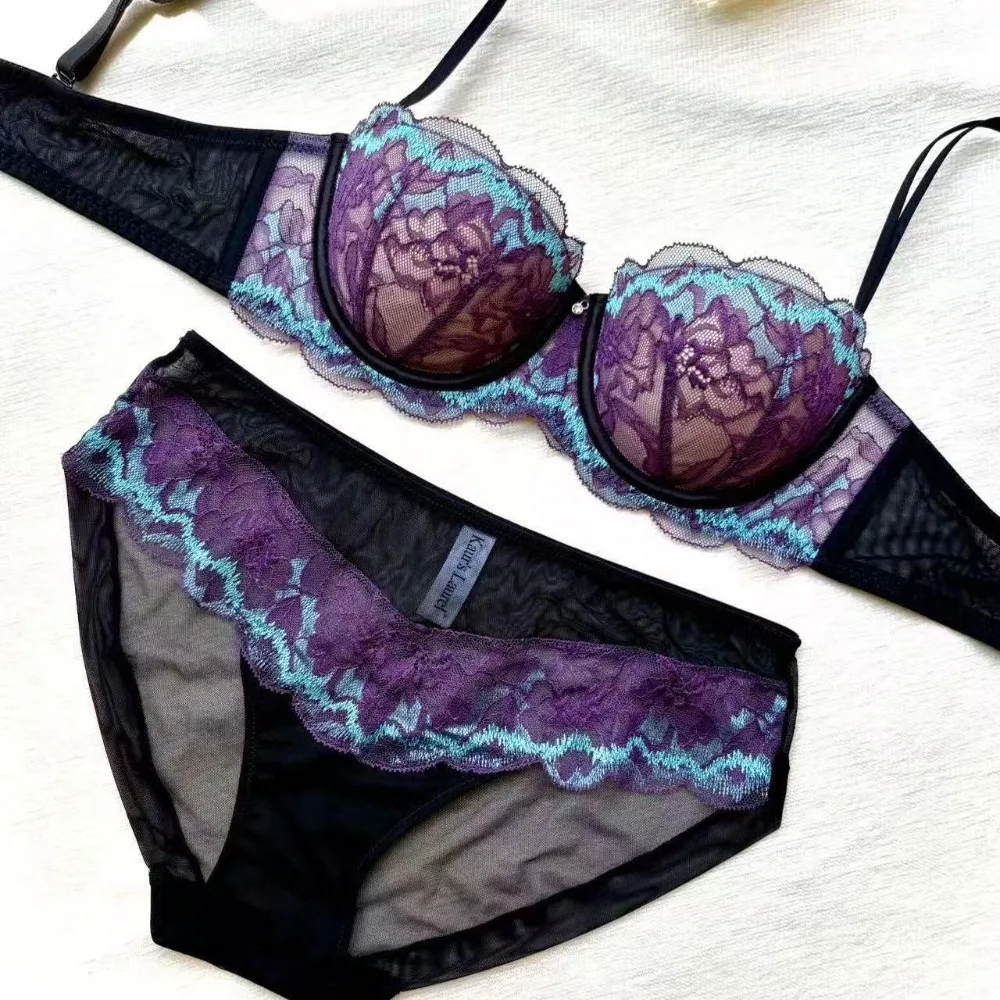 YUQI Lila Spitzen-BH in Übergröße für Große Brüste, Dünner Cup Minimizer-BH, Volle Abdeckung, Stützend, Anti-Durchhängen, Komfortabel, Sexy Sommer-Lingerie