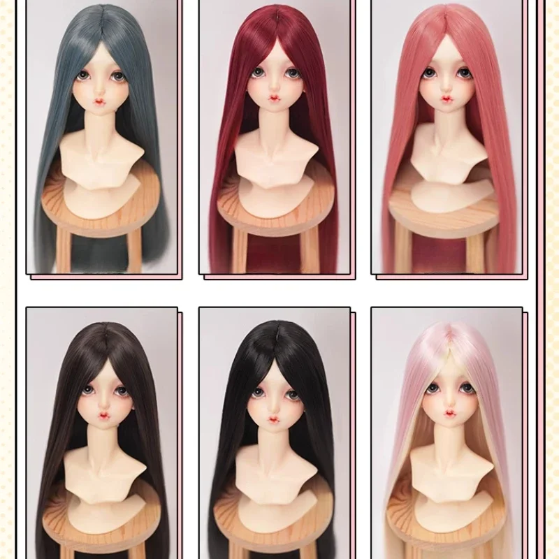 Parrucca della nuova bambola per 1/3 1/4 bambola Bjd morbida seta capelli lunghi lisci con frangia capelli color block accessori per bambole embrioni, nessuna bambola