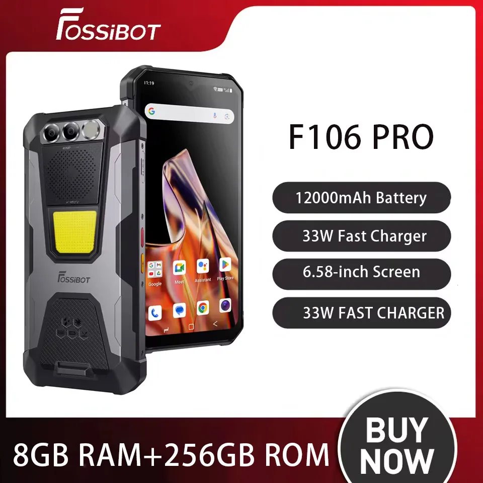 

FOSSiBOT F106 PRO MTK G85,Android 14,15GB(8+7GB Extended) 256GB ROM Rugged Smartphone,12000mAh Battery 48MP Camera,NFC