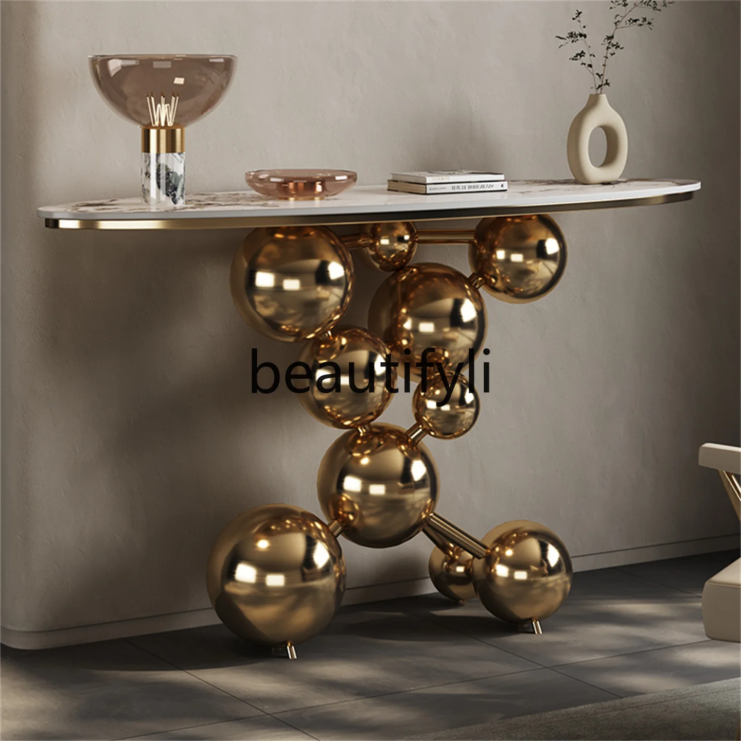 

Hotel Light Luxury Entrance Table Villa Entryway Console Table Modern Simple Rock Slab End View Table