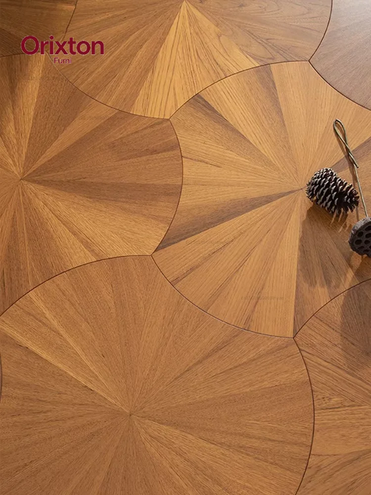 Burmese teak solid wood parquet wood floor black walnut special-shaped retro lotus leaf art retro Versailles leaf