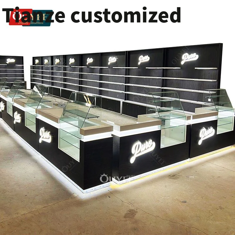 

Customized-Luxury Display Supplier Cabinet Tall Led Glass Display Showcase Smoke Shop Cabinets Glass Disp