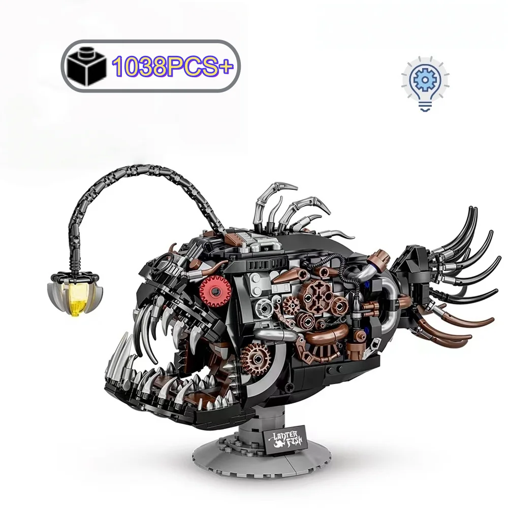 

Механический фонарь MOC, рыба, строительные блоки для детей, MOC, сборная модель, кирпичи, игрушки, подарки на день рождения, Рождество, Хэллоуин