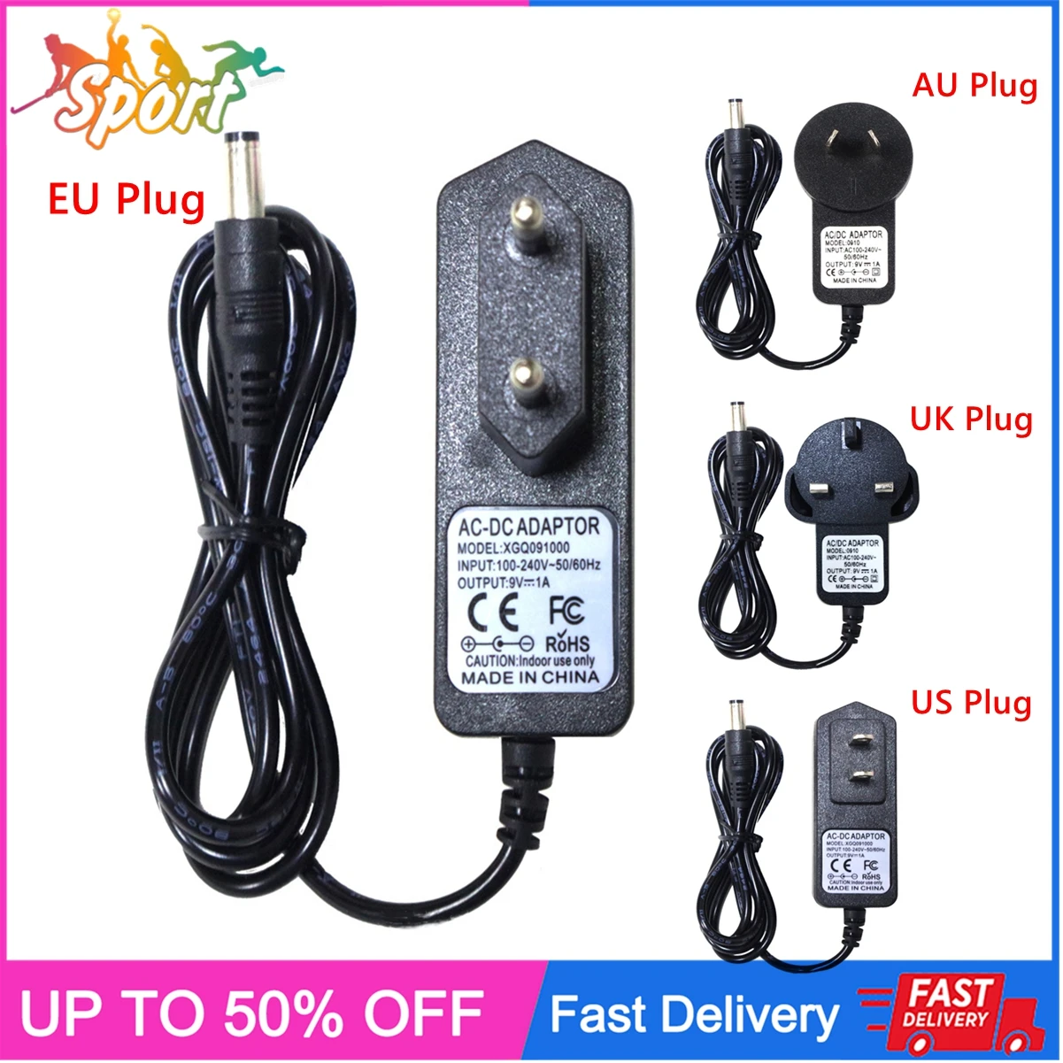 DC 9V 1A Guitar Pedal Power Supply Adapter AC 100-240V Black Musical Instrument Guitar Parts For Effect Pedal US/UK/AU/EU Plug