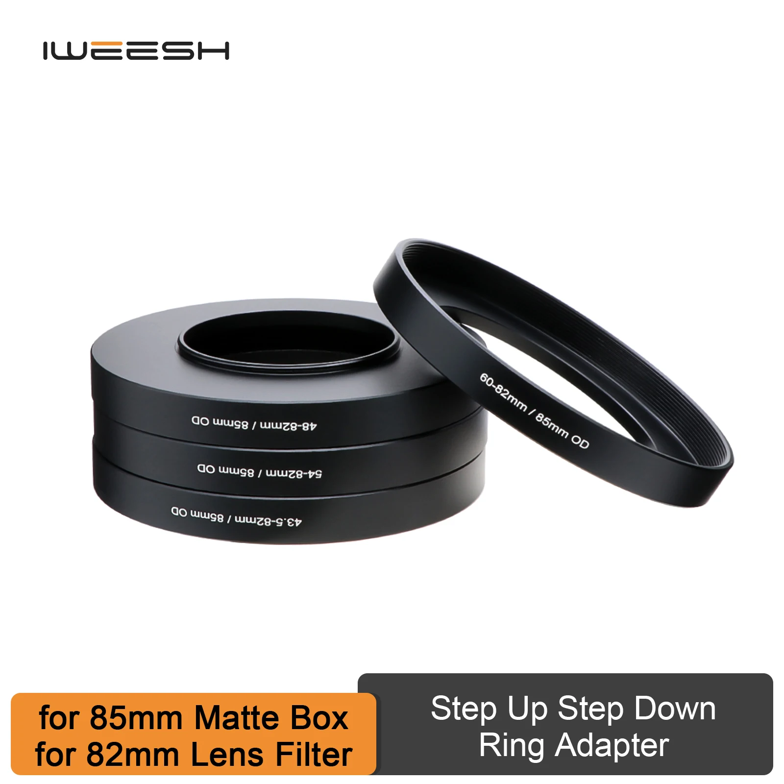 49/52/55/58/60/62/67/72/77/82-82mm Lens Matte Box Adapter Step Up Ring For 85mm OD Matte Box or 82mm Lens Filters Etc.