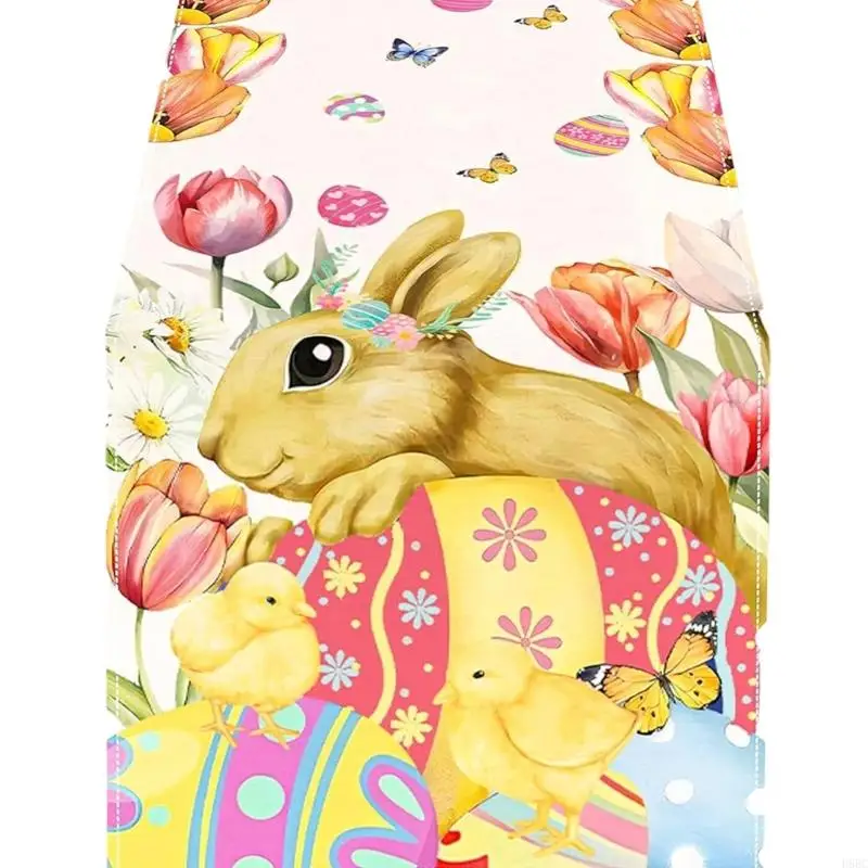  Linen Table Cover With Colorful Bunnies Eggs Print Easter Spring Washable Table Runner For Holiday Gatherings And Event