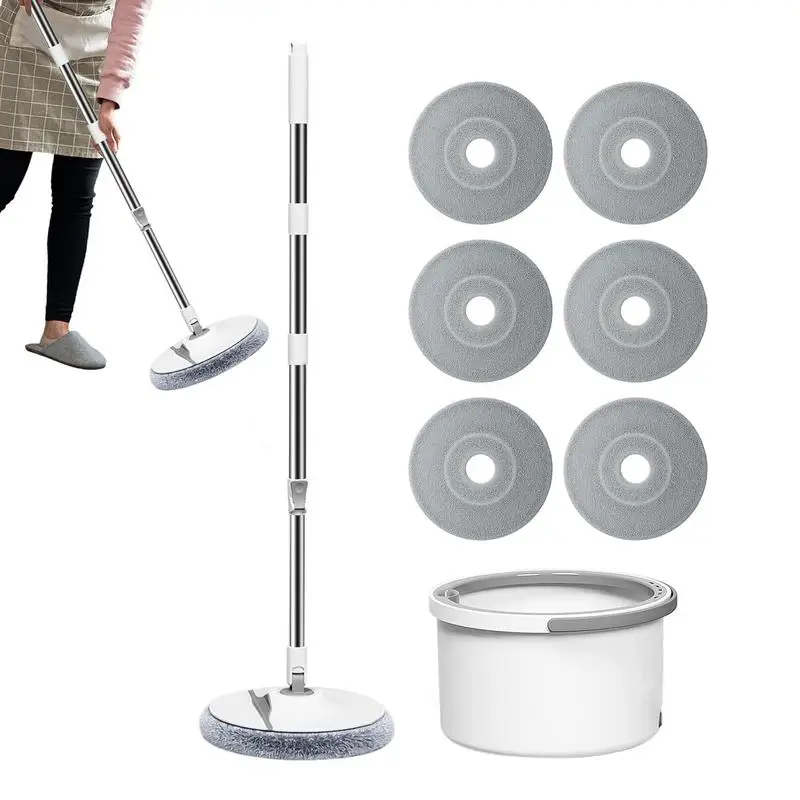 

Floor Mops For Cleaning Round Spinning Mopping For Cleaning Single Layer Floor Mop Adjustable Squeezer Mop Set With 6 Mop Pads