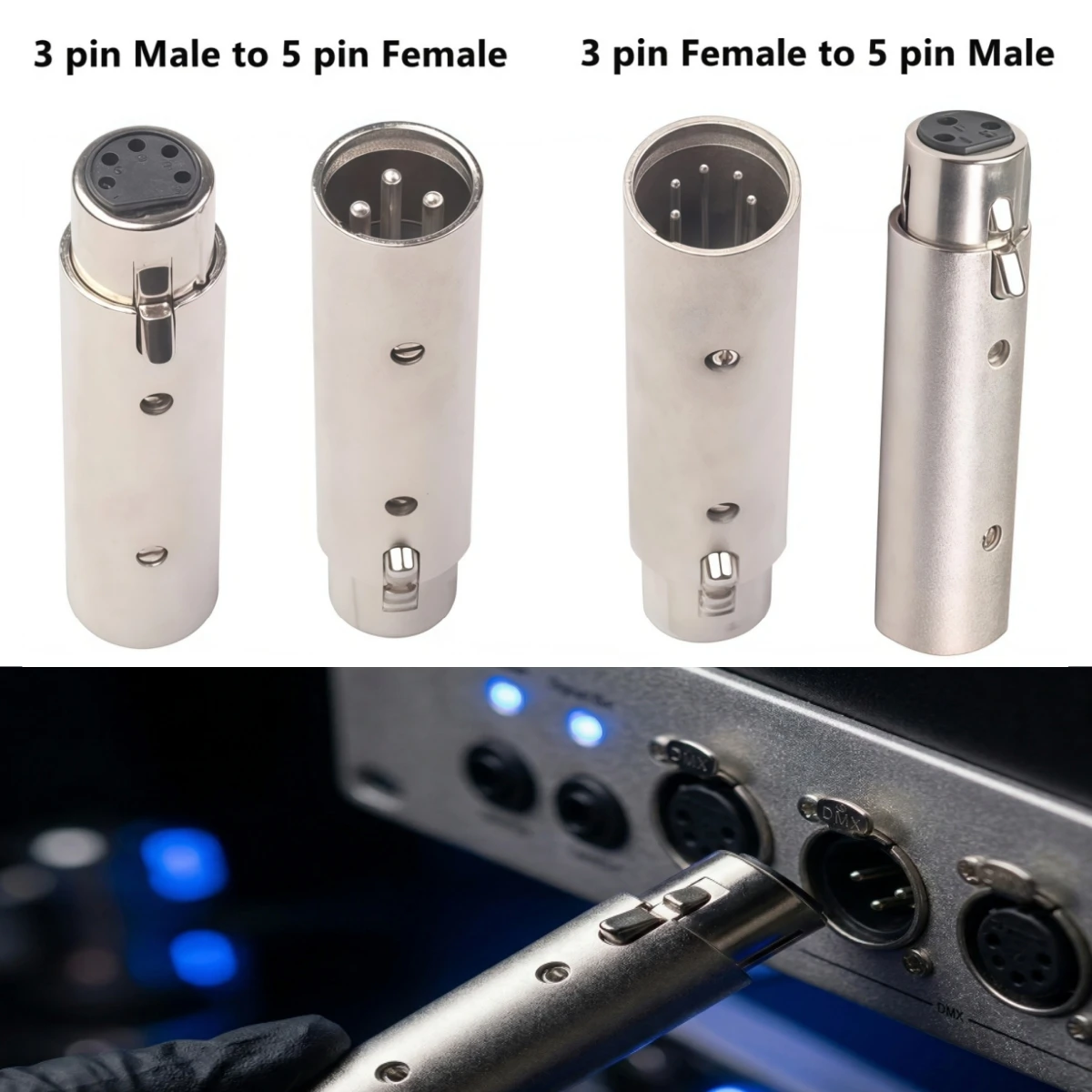 Convertidor Miwayer de 3 pines XLR a 5 pines DMX con carcasa metálica, adaptador de iluminación de audio, 3 pines macho a 5 pines hembra para iluminación de escenario y teatro