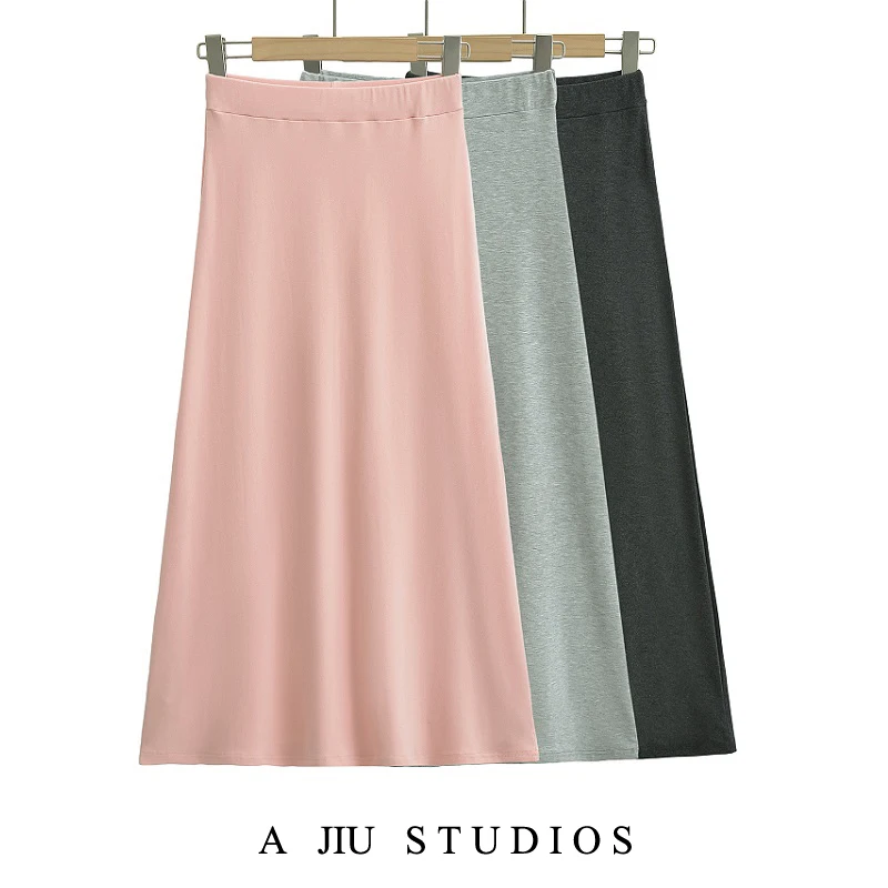 

High Waist A-Line Midi Skirt for Women Spring Autumn Long Skirts Casual Versatile f Body Skirts Umbrella Skirts