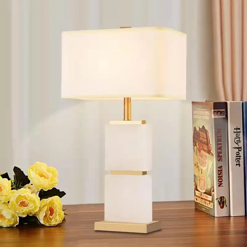Customized Mid-Century Modern Golden Cross Striped Ceramic Table Lamp with Light Emitting Diode Bulb