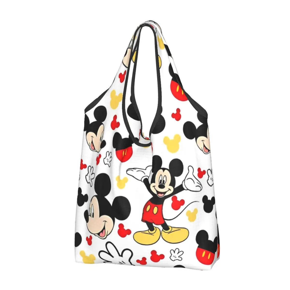

Reusable Kawaii Mickey Mouse Grocery Bags Foldable Machine Washable Shopping Bags Large Eco Storage Bag Attached Pouch