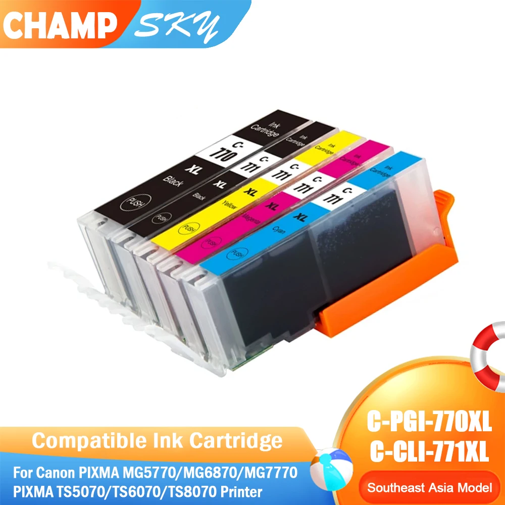 PGI-770 CLI-771 PGI770XL CLI-771XL Premium Color Compatible InkJet Ink Cartridge for Canon PIXMA MG5770/MG6870/MG7770 TS5070